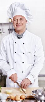 Cook cut vegetables in the kitchen